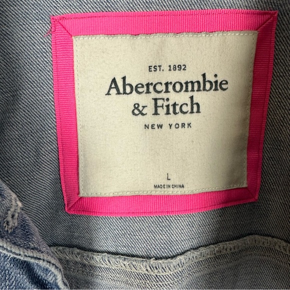 Abercrombie & Fitch Jean Jacket Womens Small Blue Cropped Distressed Denim Y2K - Picture 9 of 11